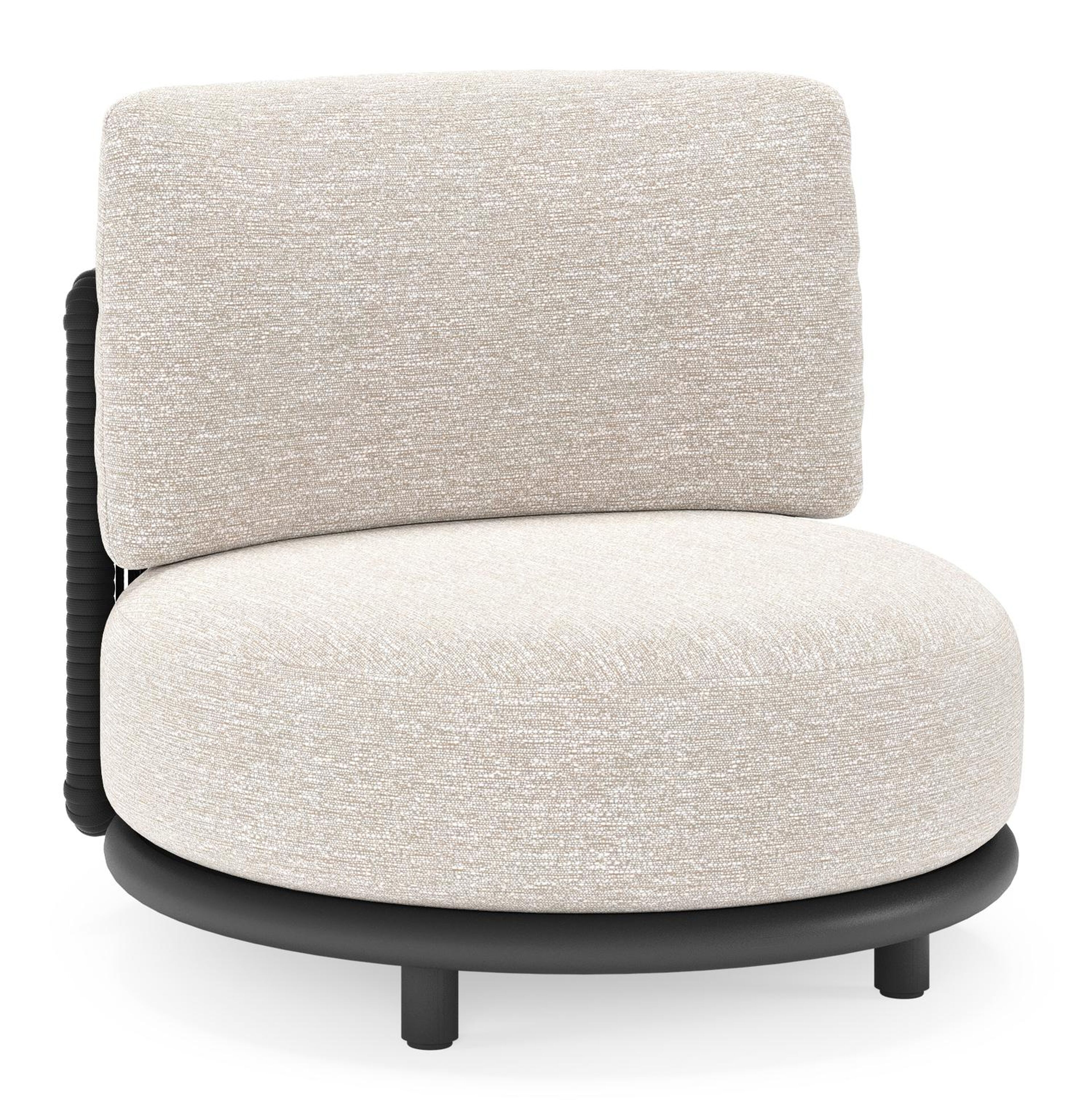 Lomano loungestoel in zwart aluminium en beige verticaal geweven luxe vlakke rope met tundra sand all weather sunbrella® luxe kussen