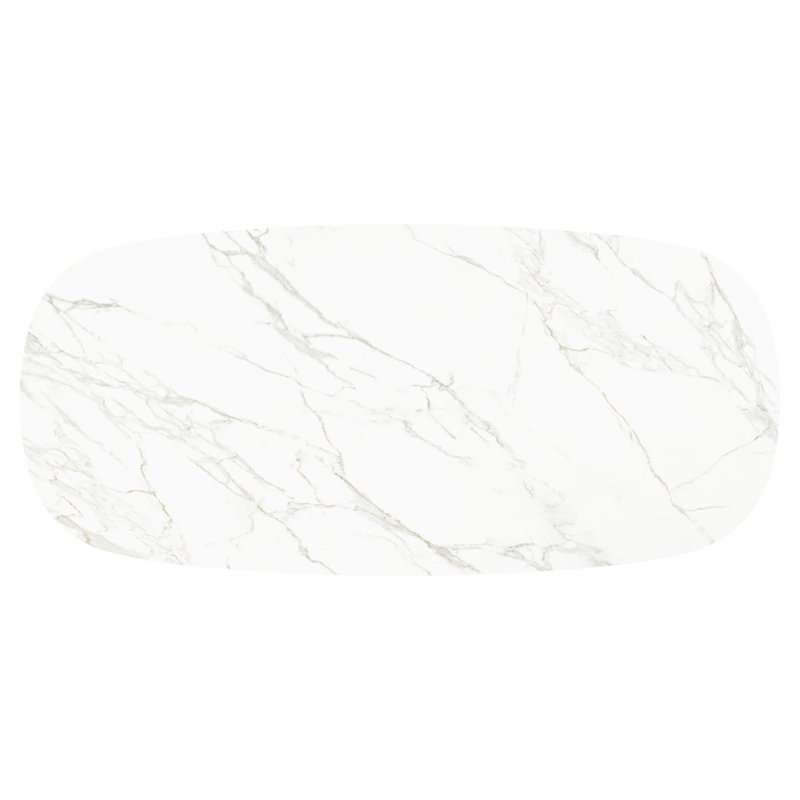 Table de jardin Amico bombo en aluminium blanc et céramique pleine Calacatta - Lg. 270 x Lrg. 125 x Haut. 74 cm