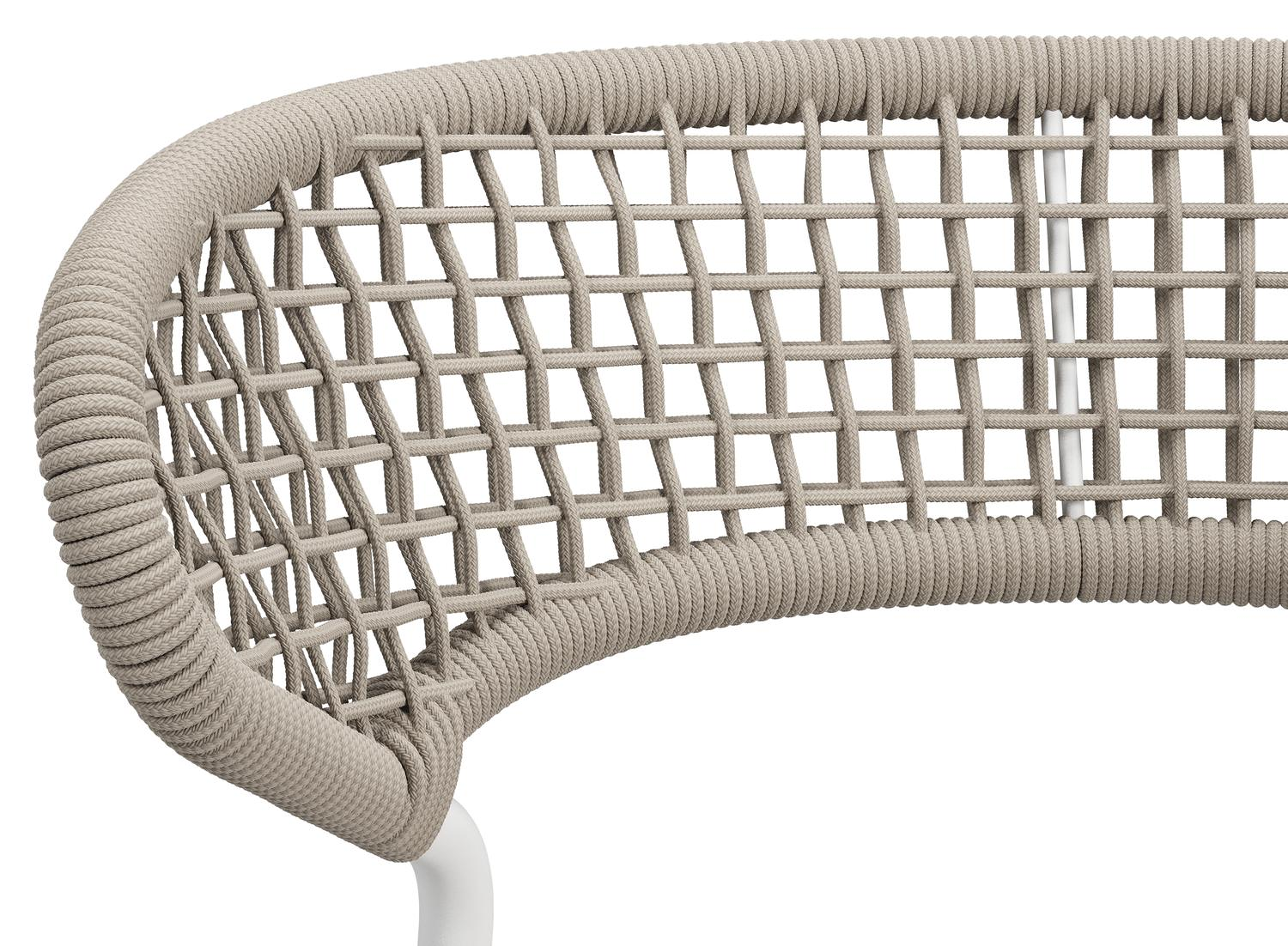 Chaise de jardin XL Donato en aluminium blanc et corde ronde tissée carrée beige