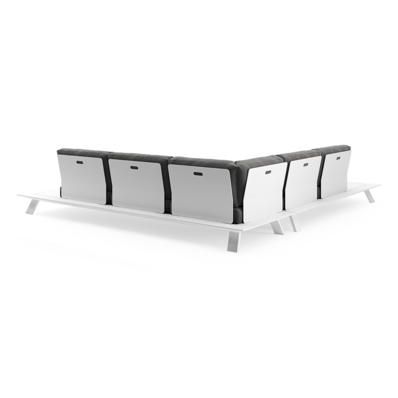 Salon de jardin d'angle Cesano en aluminium blanc et coussin en all weather Sunbrella® luxe savane tornado