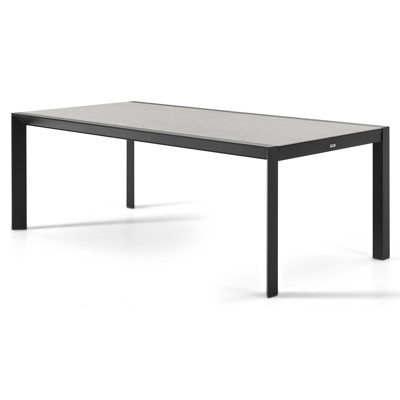 Table de jardin Aspra extensible en aluminium noir et céramique pleine sur verre gris - Lg 220/340 x Larg. 106 x H 76 cm