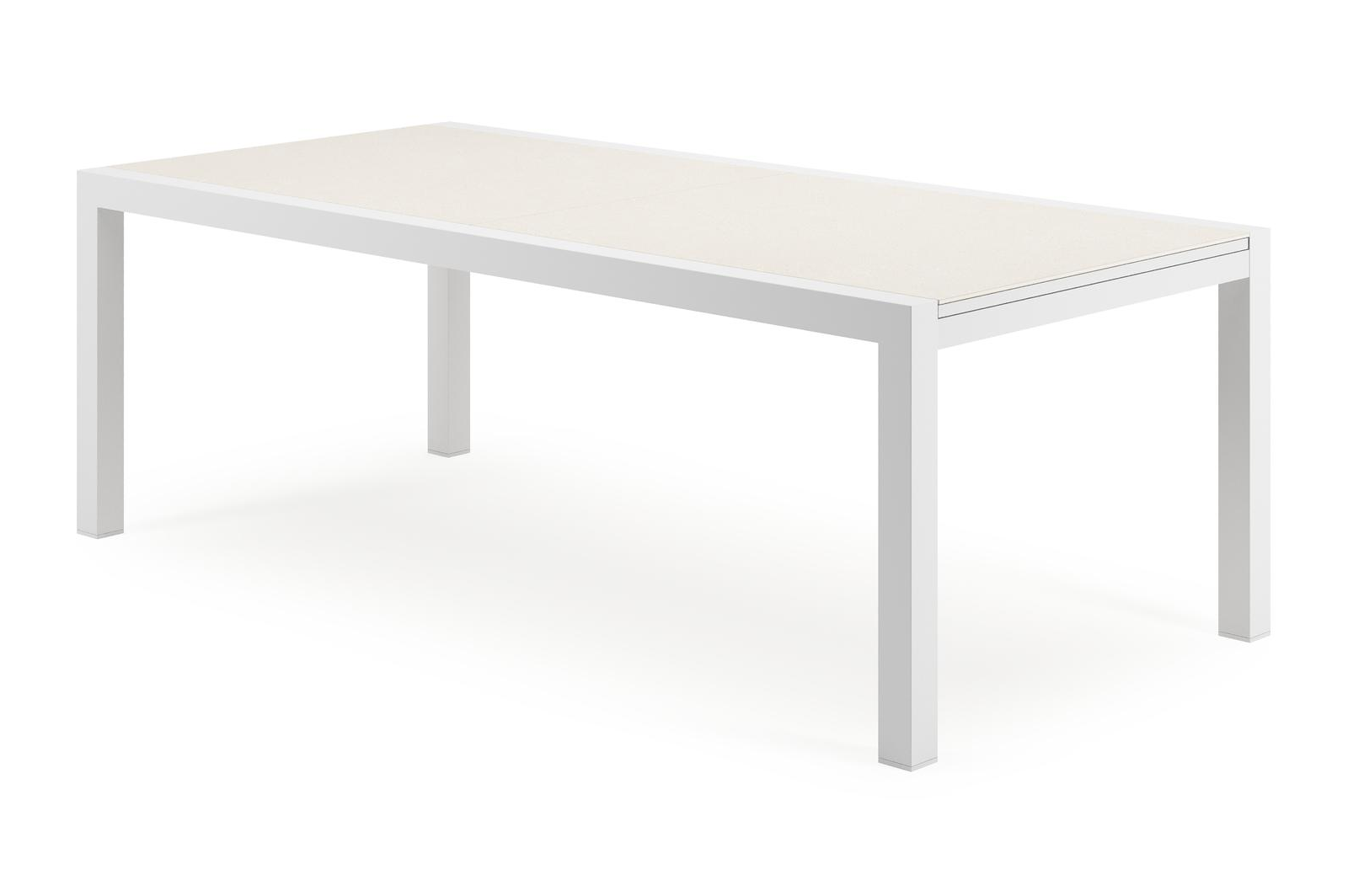 Calobra tuintafel rechthoekig in wit aluminium en sintered stone crema minerale - L 220 - 330 x B 107 x H 75 cm