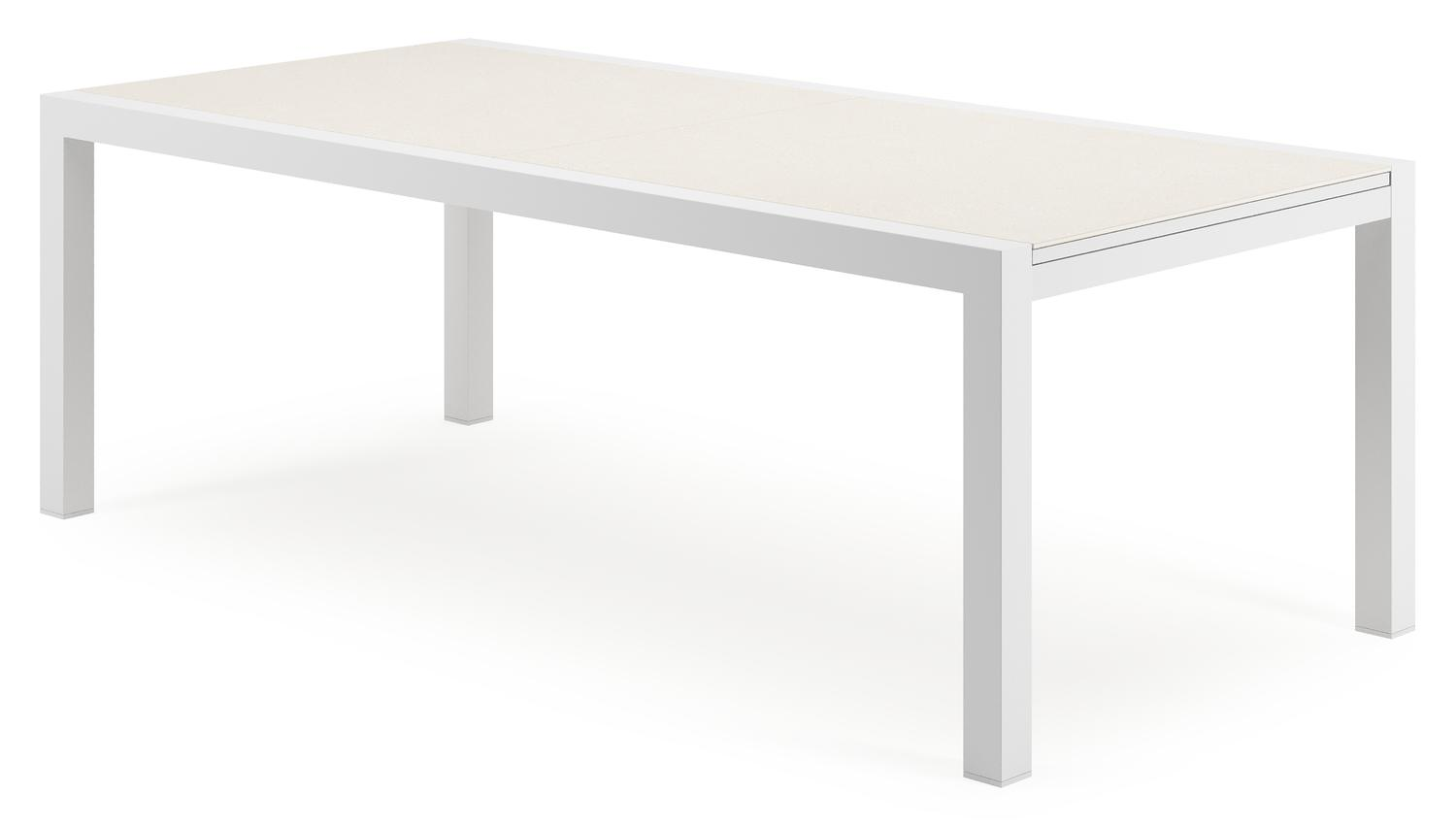 Calobra tuintafel rechthoekig in wit aluminium en sintered stone crema minerale - L 220 - 330 x B 107 x H 73 cm