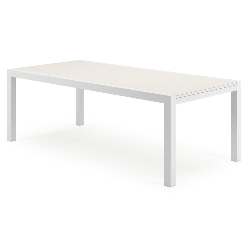 Calobra tuintafel rechthoekig in wit aluminium en sintered stone crema minerale - L 220 - 330 x B 107 x H 73 cm