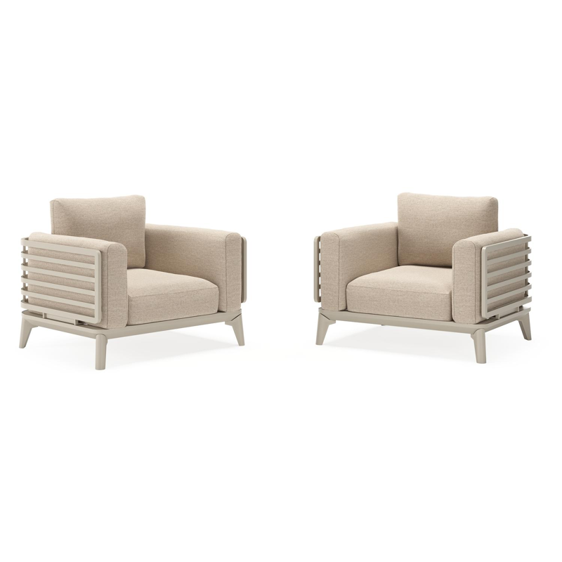 Ensemble de 2 fauteuils de jardin Mosa en aluminium beige et coussins en weather+ softtouch rustic