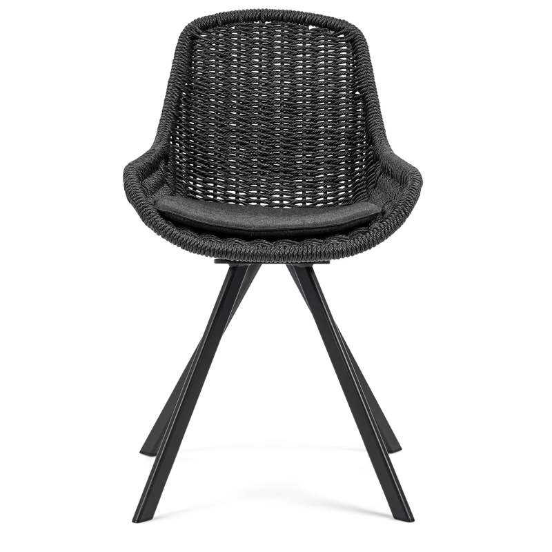 Cesano tuinstoel in zwart aluminium en zwart wicker met kussen in natte sooty all weather sunbrella® luxe