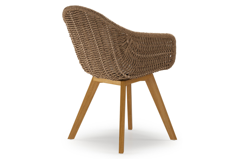 Pagino tuinstoel in teak en bruin ronde wicker met kussen in heritage papyrus all weather sunbrella® luxe