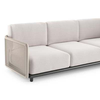Organo loungeset in zwart aluminium en beige verticaal geweven luxe vlakke rope met ego eggshell all weather Solica kussen