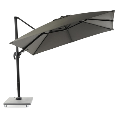Avola zweefparasol met tiltfunctie in zwart aluminium met grijs sunbrella® premium parasoldoek - L1 300 x L2 300 cm (met voet)
