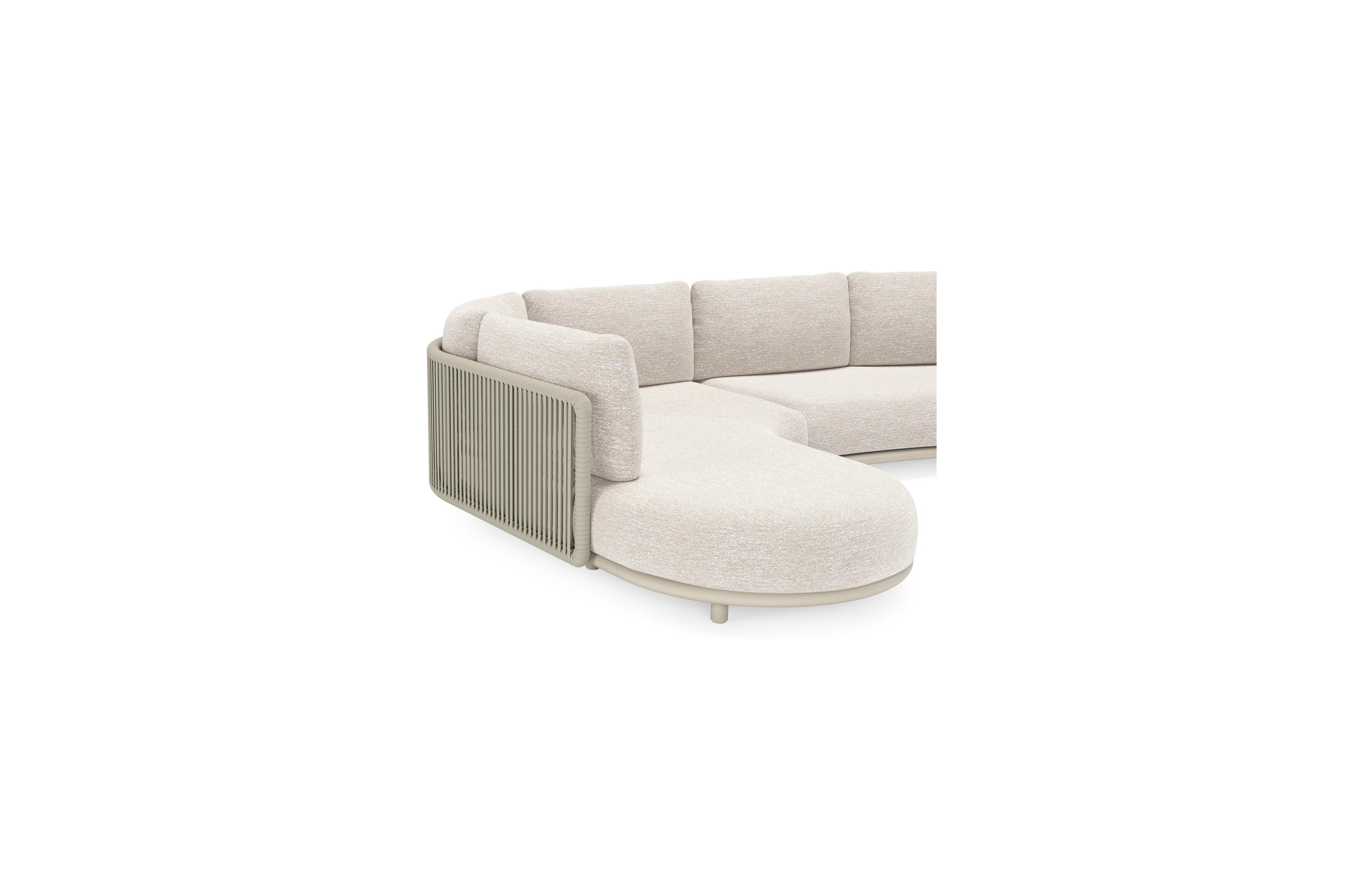 Lomano loungehoek in beige aluminium en beige verticaal geweven luxe vlakke rope met Tundra Sand all weather sunbrellaÂ® luxe