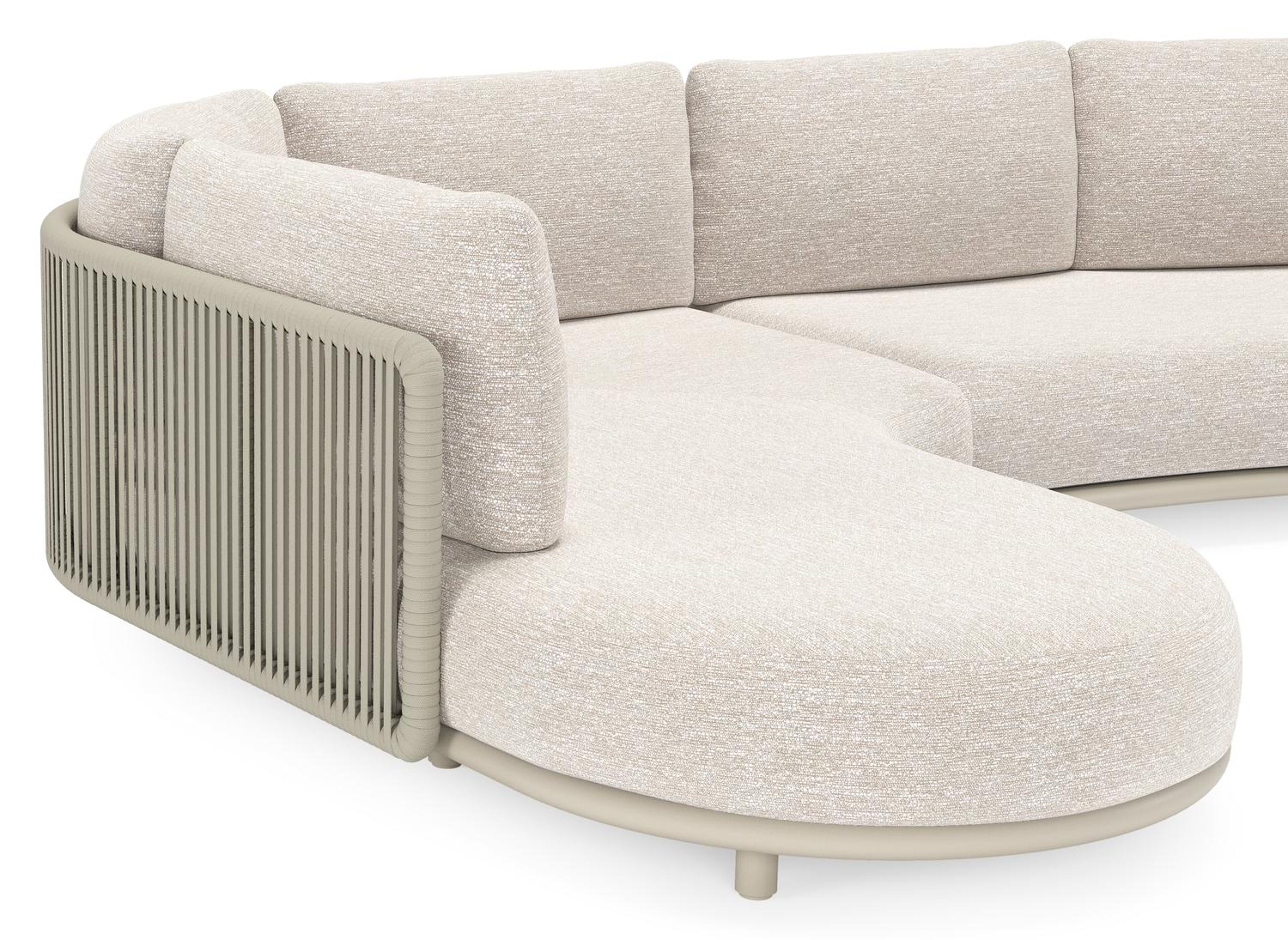 Lomano loungehoek in beige aluminium en beige verticaal geweven luxe vlakke rope met Tundra Sand all weather sunbrellaÂ® luxe