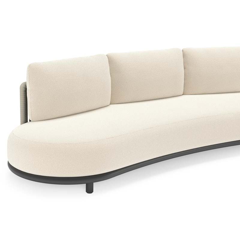 Lomano loungebank in zwart aluminium en beige verticaal geweven luxe vlakke rope met Althea Off White all weather cosytica