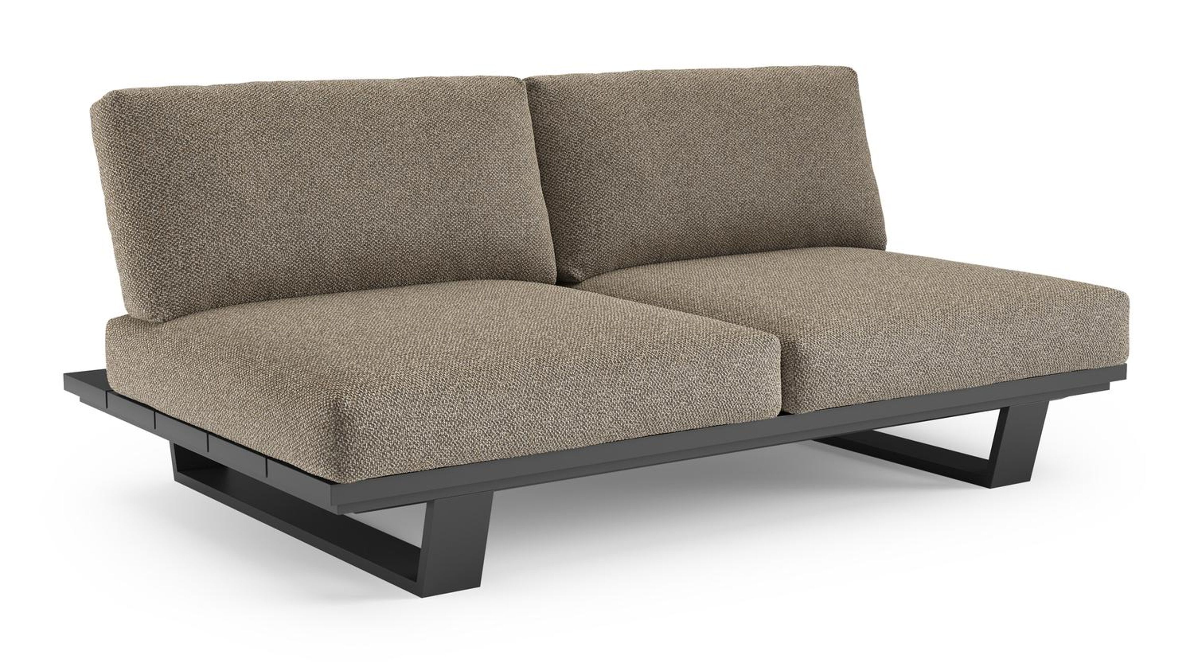 Pagino loungebank in zwart aluminium met madagascar burch all weather cosytica kussen