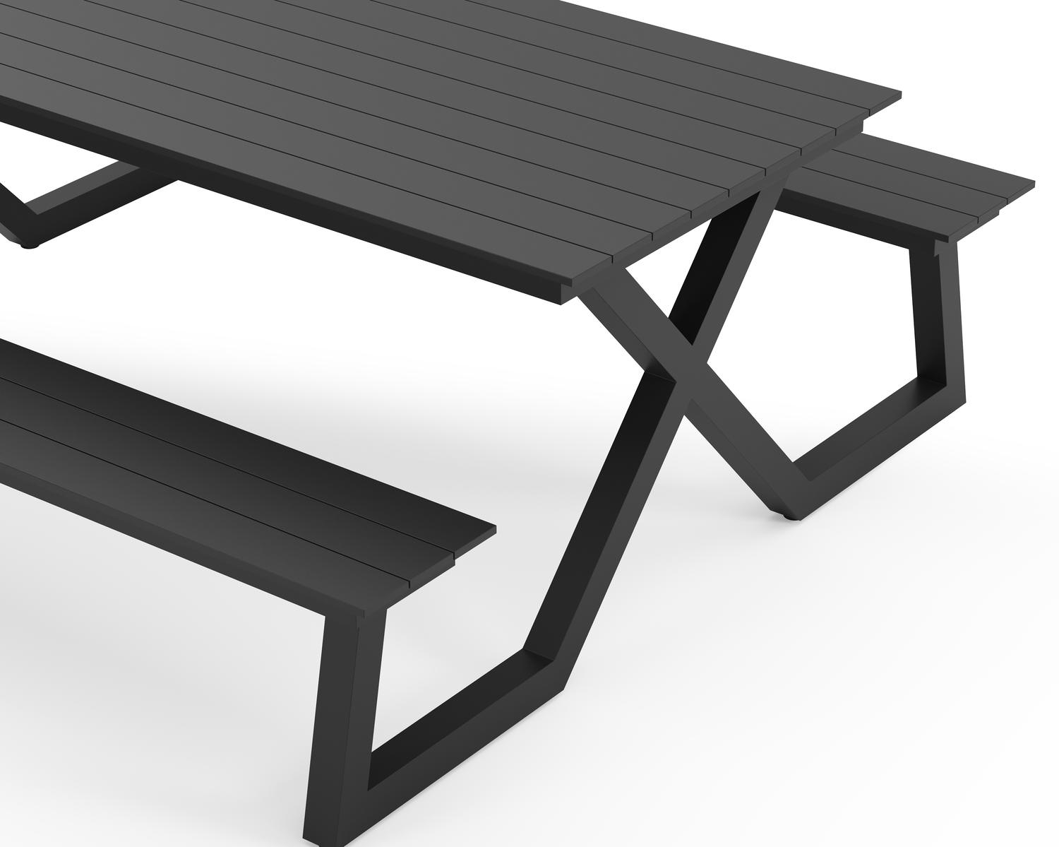 Mundo picknicktafel in zwart aluminium - L 200 x B 174 x H 75 cm