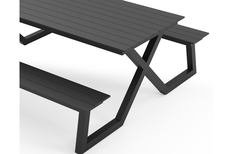 Mundo picknicktafel in zwart aluminium - L 200 x B 174 x H 75 cm