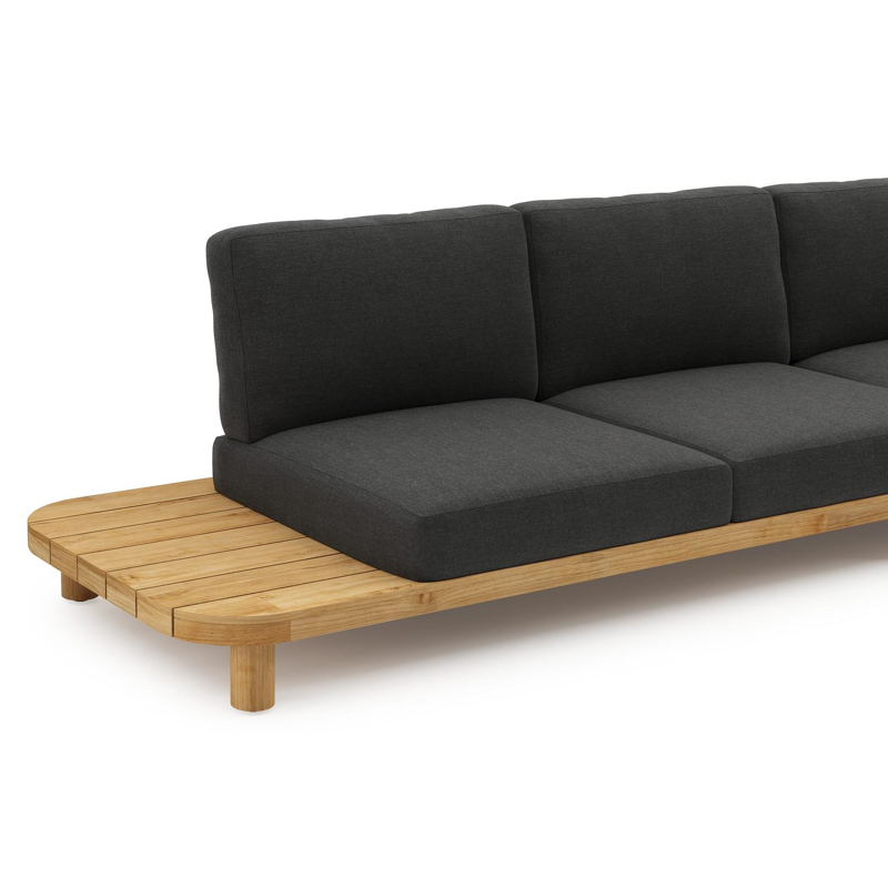 Salon de jardin d'angle Donato en teck et corde ronde tissée verticalement beige et coussins en all weather sunbrella® luxe Chartres Sooty