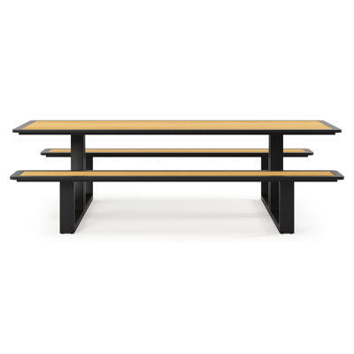 Merano picknicktafel in zwart aluminium en teak tafelblad - L 240 x B 181 x H 73 cm