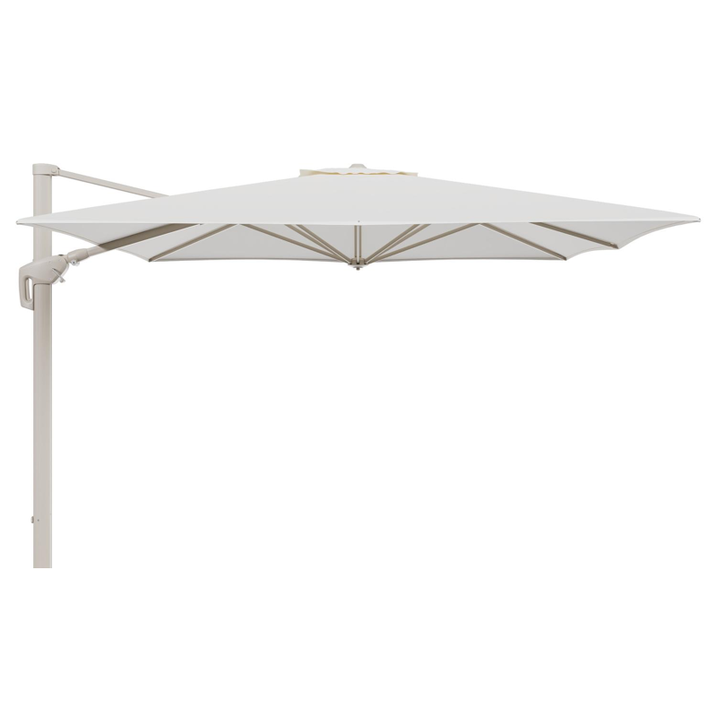 Parasol pendant Minore avec fonction tilt en aluminium beige et toile de parasol All Weather Sunbrella® Luxe Natte White - Lg.1: 350 x Lg.2: 350 cm (sans pied de parasol