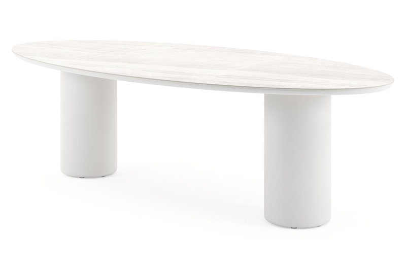 Amico tuintafel ovaal in wit aluminium en volkeramiek Taj Mahal - L 260 x B 125 x H 73.5 cm