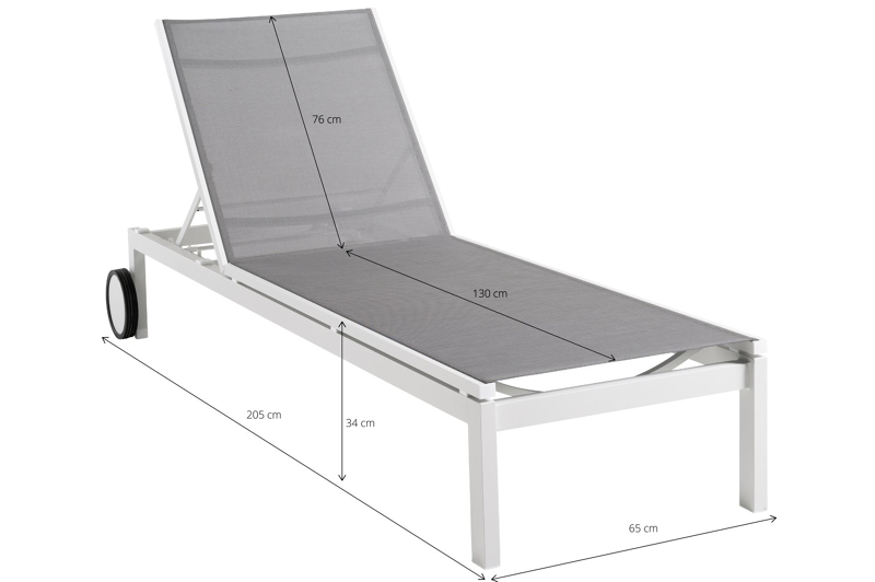 Caravelle verstelbaar ligbed in wit aluminium en grijs textilene