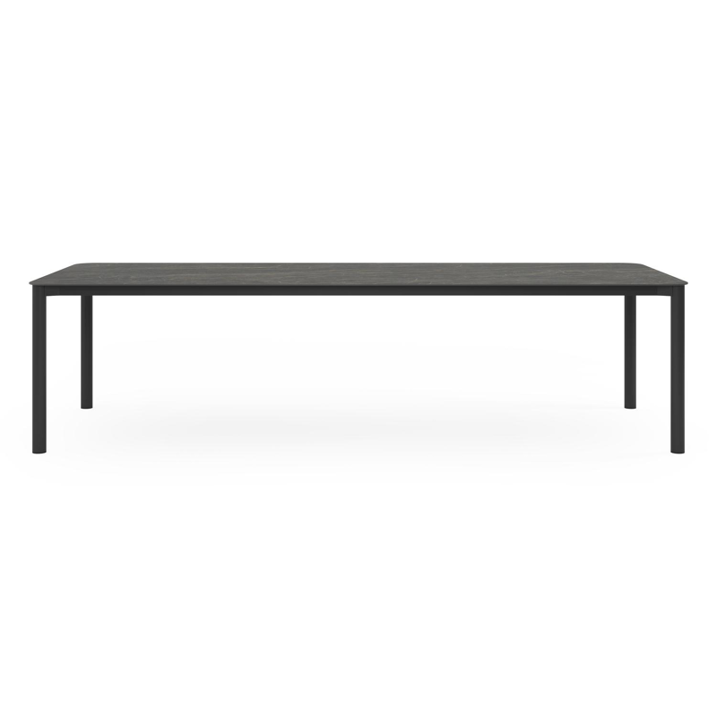 Lugano tuintafel rechthoekig afgerond in zwart aluminium en volkeramiek black obsession - L 290 x B 110 x H 74 cm