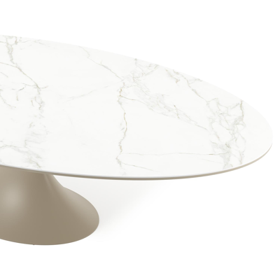 Fano tuintafel ovaal in beige aluminium en volkeramiek Calacatta - L 290 x B 148 x H 75 cm