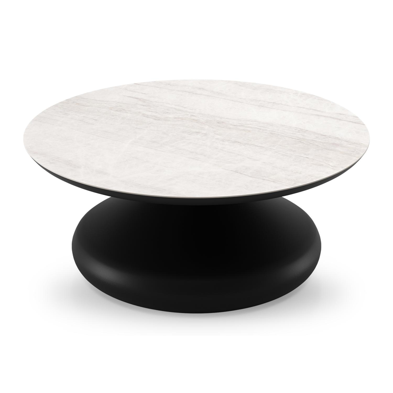 Bomero loungetafel rond in zwart aluminium en volkeramiek Taj Mahal - Dia. 84 x H 32.2 cm