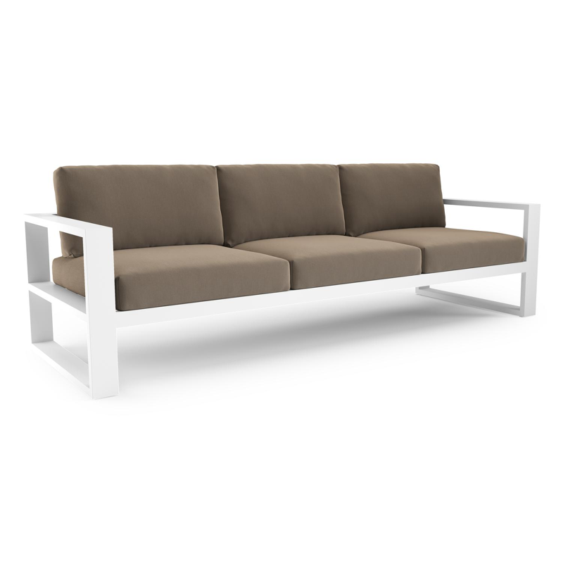 Verato loungebank in wit aluminium met natte heather grey all weather sunbrella® luxe kussen