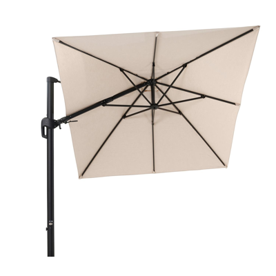 Rufina zweefparasol met tiltfunctie in zwart aluminium met beige all weather sunbrella® premium parasoldoek - L1 350 x L2 250 cm (zonder voet)