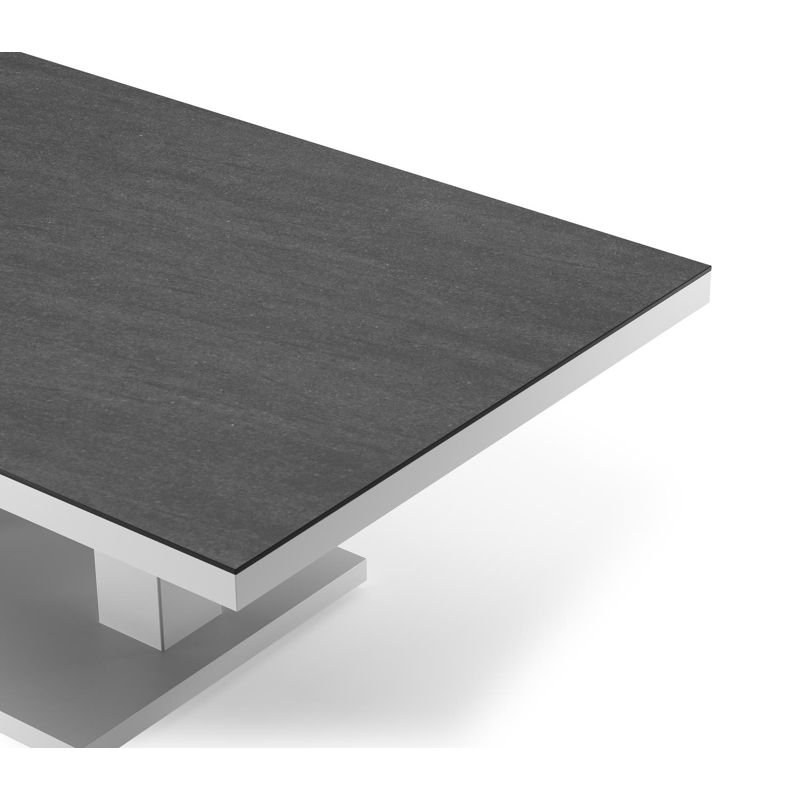 Cirello pop-up loungetafel rechthoekig in wit aluminium en volkeramiek Basalt Black - L 140 x B 80 x H 71 cm