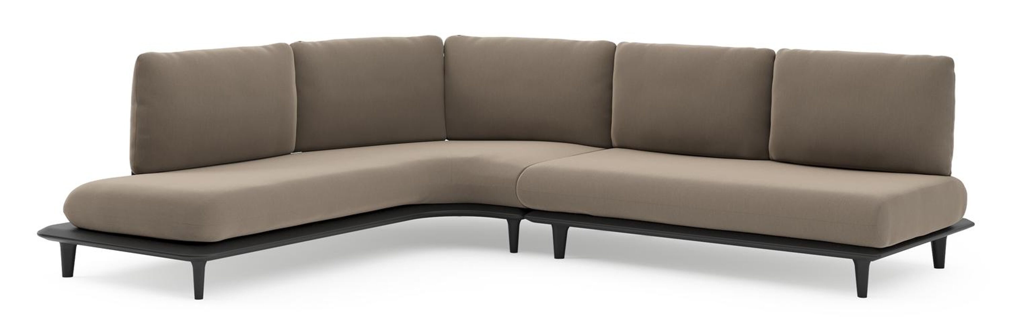 Bomero loungehoek in zwart aluminium met natte heather grey all weather sunbrella® luxe kussen