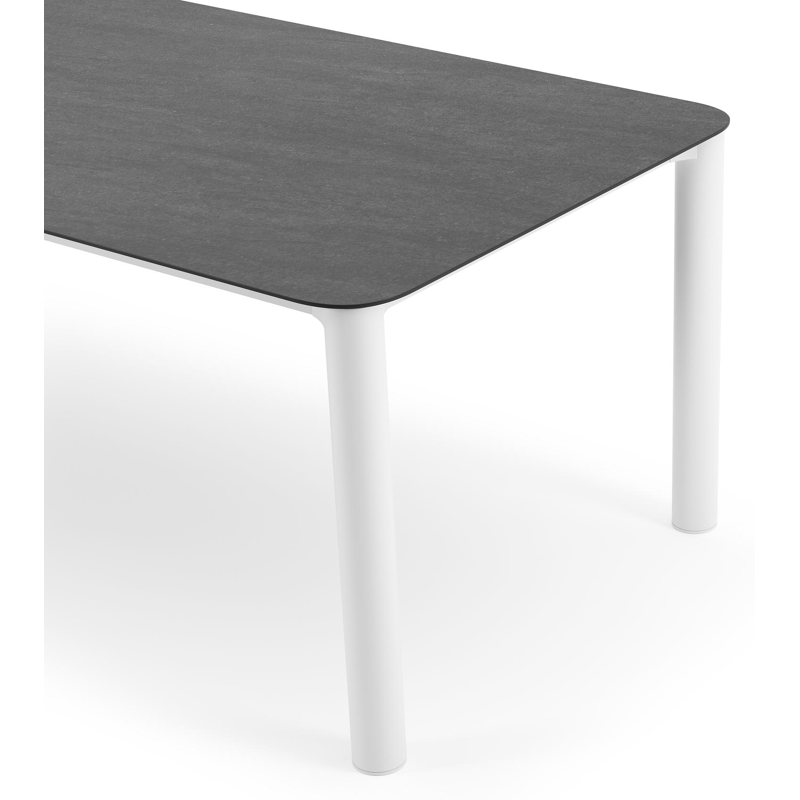 Table de jardin Orso rectangulaire arrondi en aluminium blanc et céramique pleine Basalt Black - Lg. 240 x Lrg. 100 x Haut. 73.5 cm