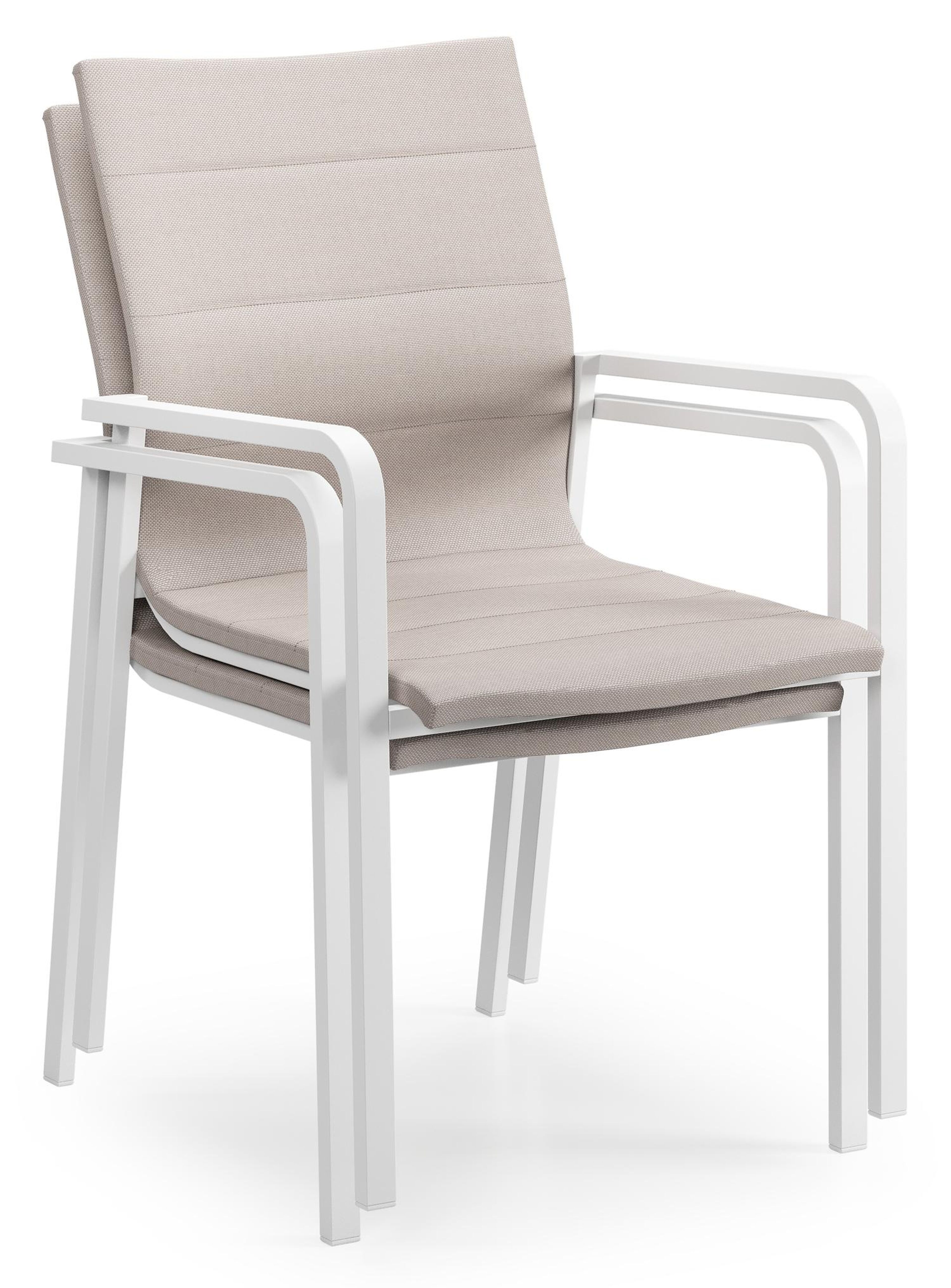 Como stapelbare tuinstoel in wit aluminium en beige luxe textilene