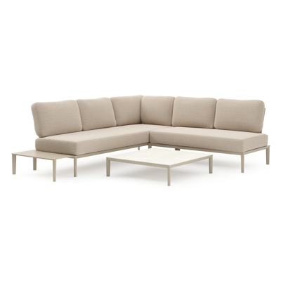 Tolosa loungehoek in beige aluminium met rustic weather+ softtouch kussens en loungetafel