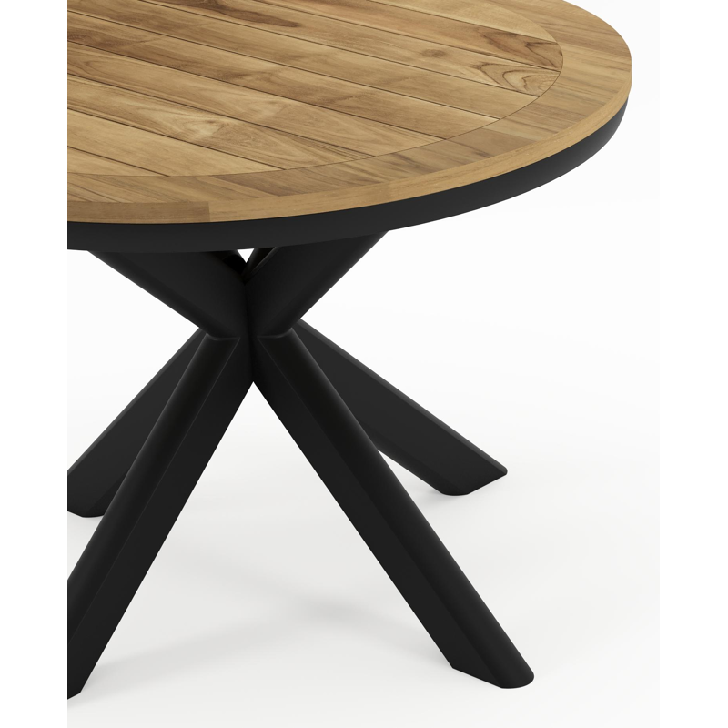 Pamplona tuintafel in zwart aluminium en teak - Dia. 105 x H 72 cm