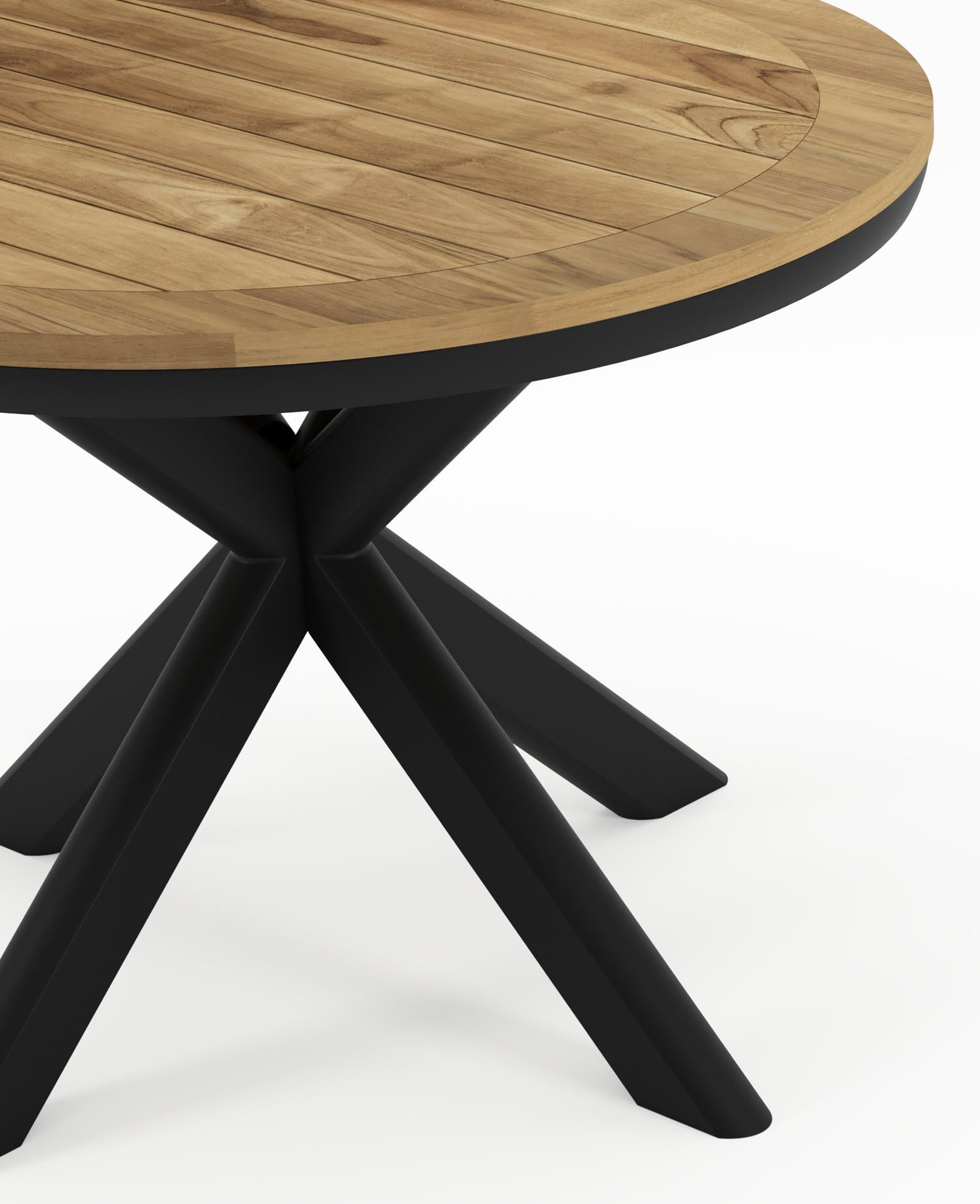 Pamplona tuintafel in zwart aluminium en teak - Dia. 105 x H 72 cm