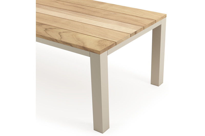 Table de jardin Nano rectangulaire en aluminium beige et teck Lg. 280 x Lrg. 110 x Haut. 75 cm