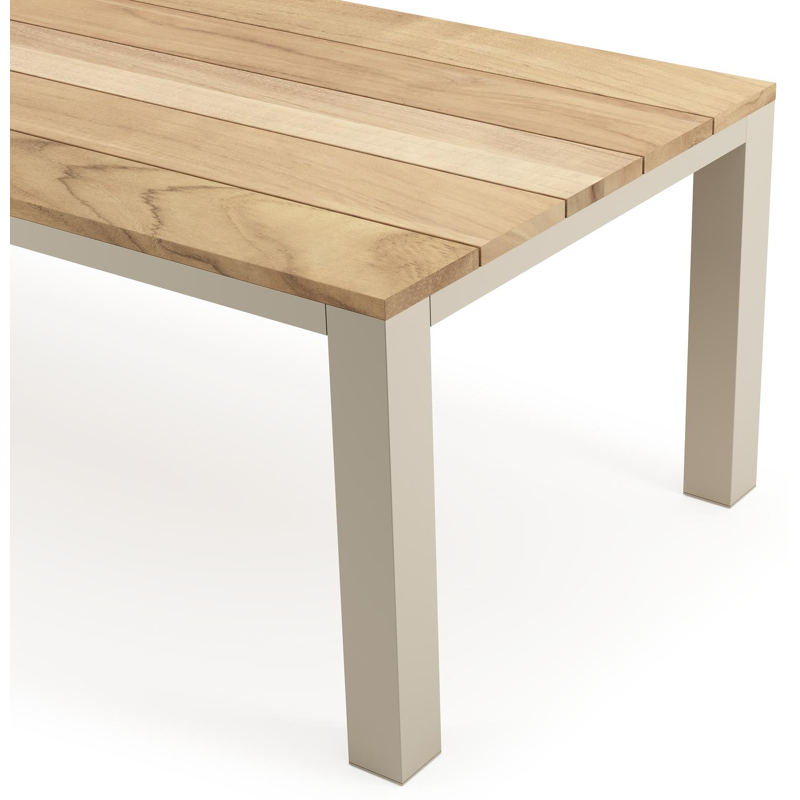 Nano tuintafel rechthoekig in beige aluminium en teak L 280 x B 110 x H 75 cm x H 75 cm