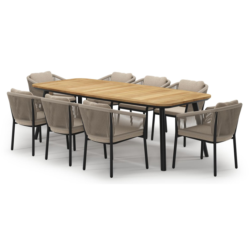 Mosa tuinset in zwart aluminium en teak met 8 Gerona tuinstoelen