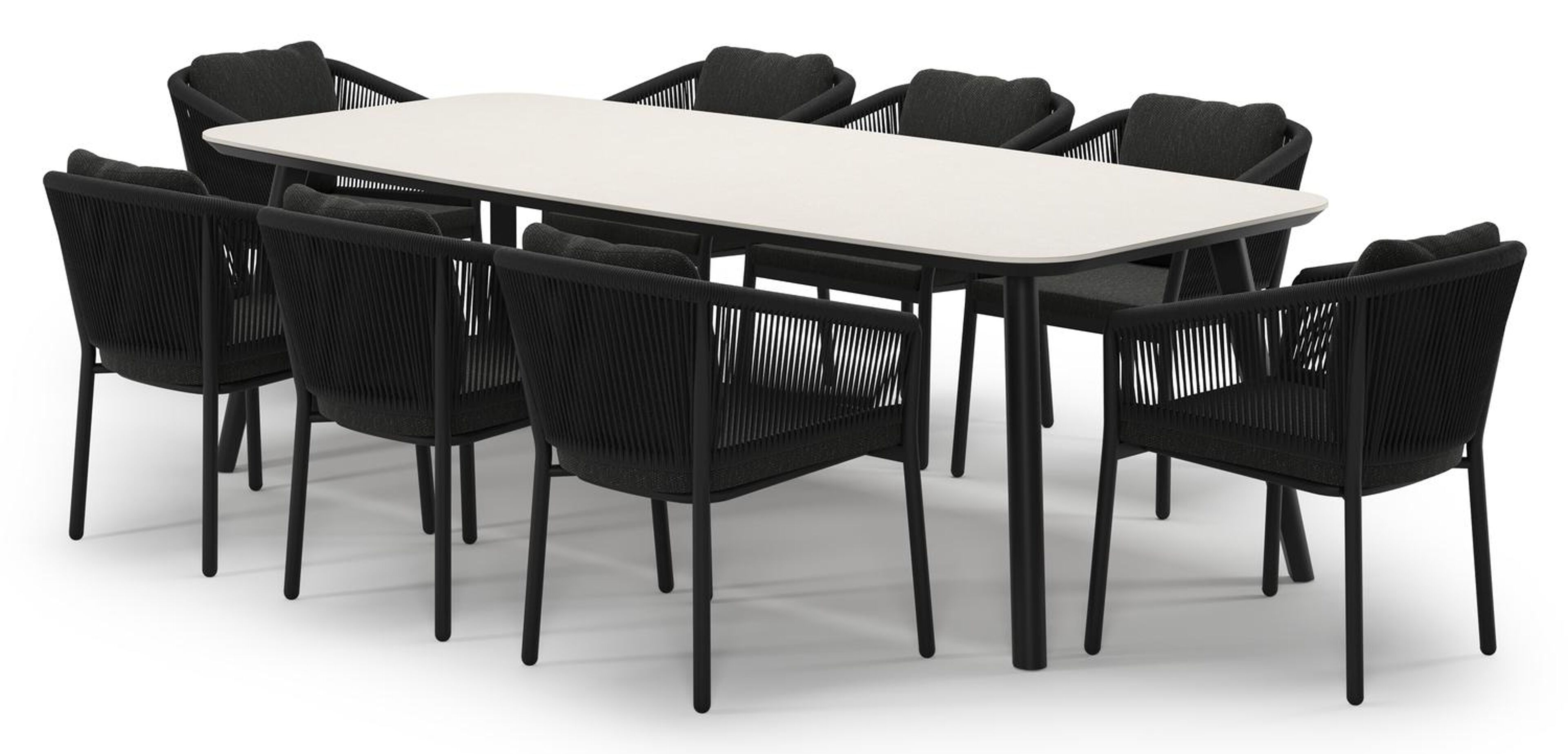 Ensemble de jardin Mosa en aluminium noir et sintered stone crema minerale avec 8 chaises de jardin Gerona