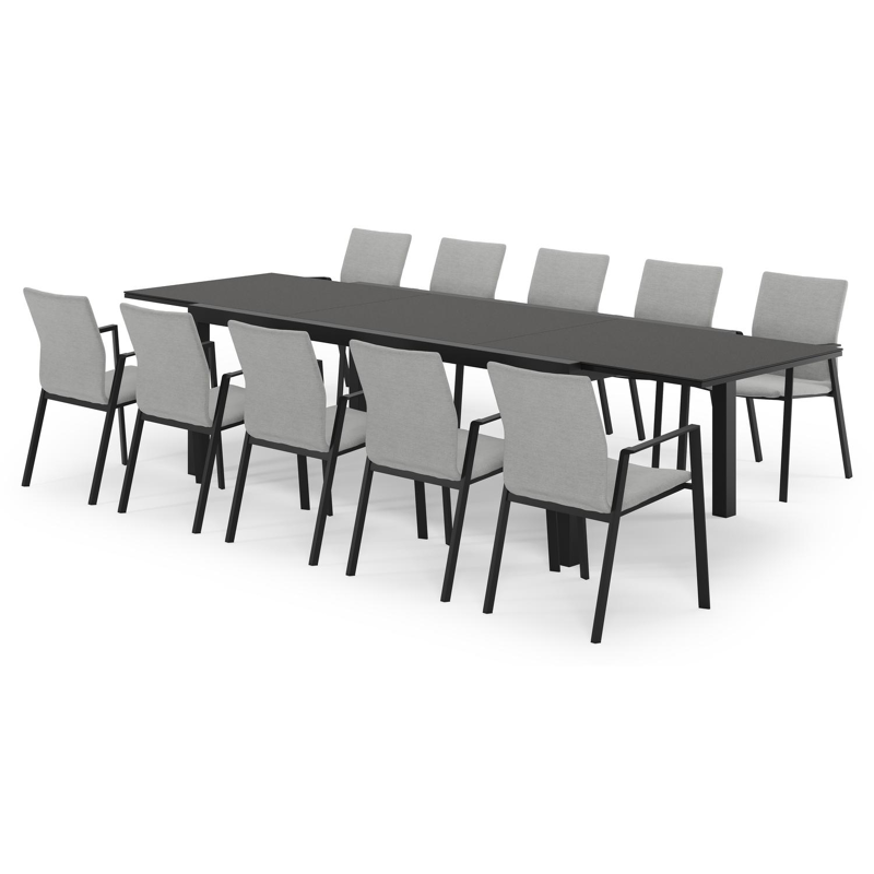Calobra ensemble de jardin extensible rectangulaire en aluminium noir en sintered stone notte minerale avec 10 chaises de jardin Madura