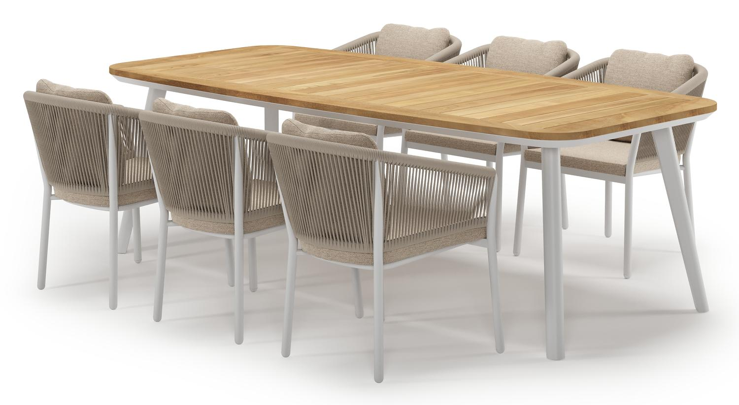 Mosa tuinset in wit aluminium en teak met 6 Gerona tuinstoelen