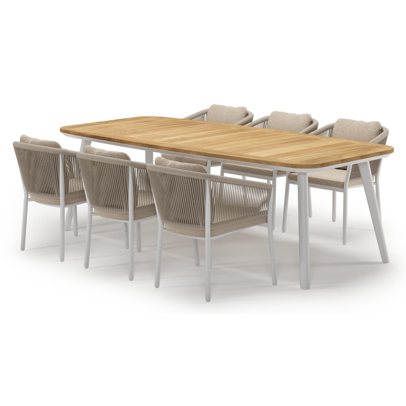 Mosa tuinset in wit aluminium en teak met 6 Gerona tuinstoelen