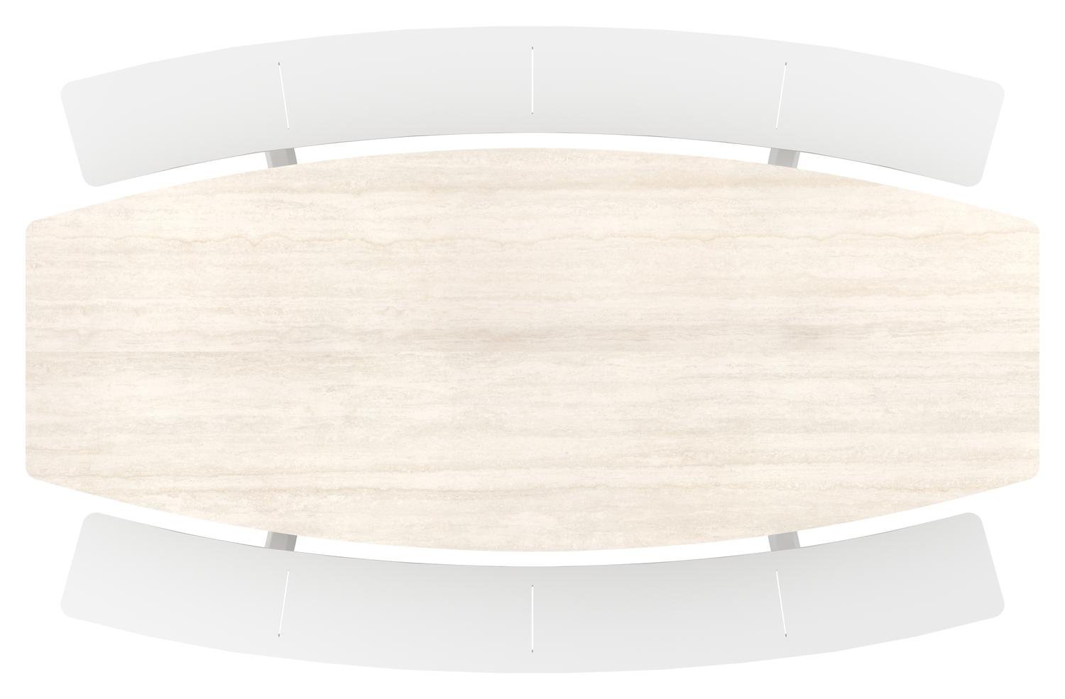 Forno picknicktafel bootvorm in wit aluminium en volkeramiek Travertino Bianco - L 280 x B 192 x H 72 cm