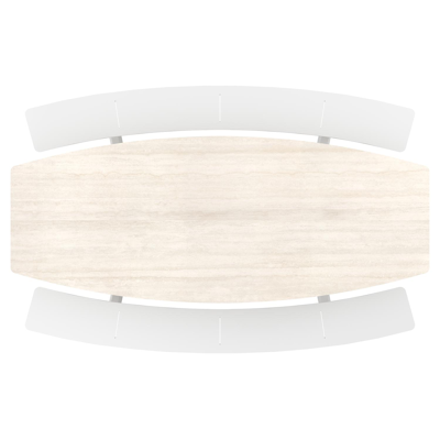 Forno picknicktafel bootvorm in wit aluminium en volkeramiek Travertino Bianco - L 280 x B 192 x H 72 cm