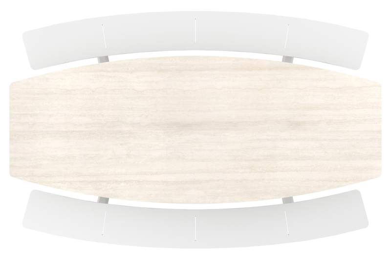 Table de pique-nique Forno forme de bateau en aluminium blanc et céramique pleine Travertino Bianco - Lg. 280 x Lrg. 192 x Haut. 72 cm