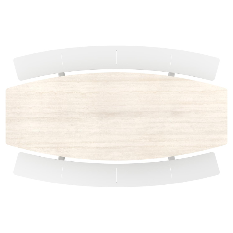 Forno picknicktafel bootvorm in wit aluminium en volkeramiek Travertino Bianco - L 280 x B 192 x H 72 cm
