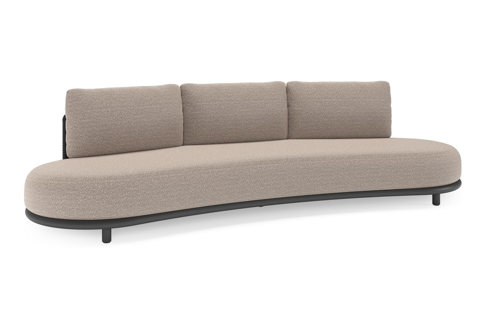 Lomano loungebank in zwart aluminium en zwart verticaal geweven luxe vlakke rope met wander manioc all weather sunbrella® luxe kussen