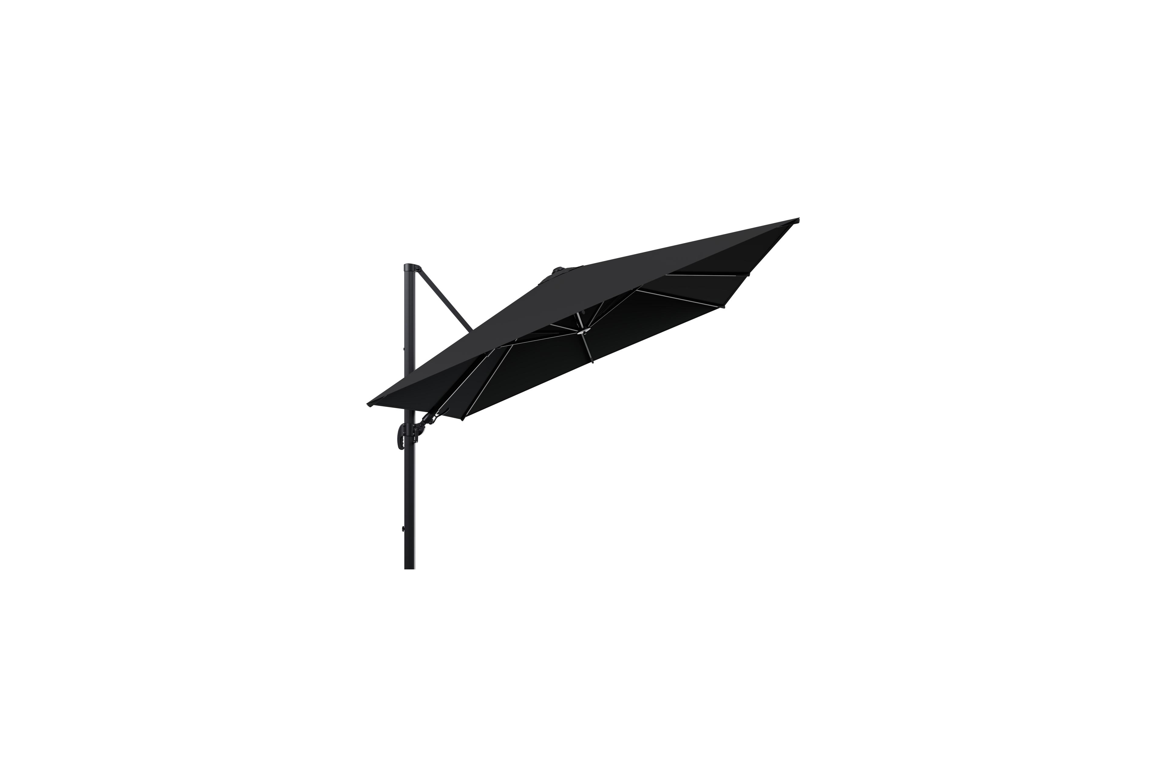 Avola zweefparasol met tiltfunctie in zwart aluminium met zwart weather+ softtouch parasoldoek - L1 300 x L2 300 cm (zonder voet)