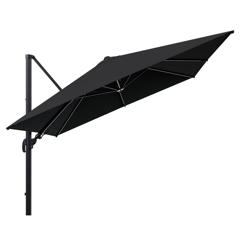 Avola zweefparasol met tiltfunctie in zwart aluminium met zwart weather+ softtouch parasoldoek - L1 300 x L2 300 cm (zonder voet)